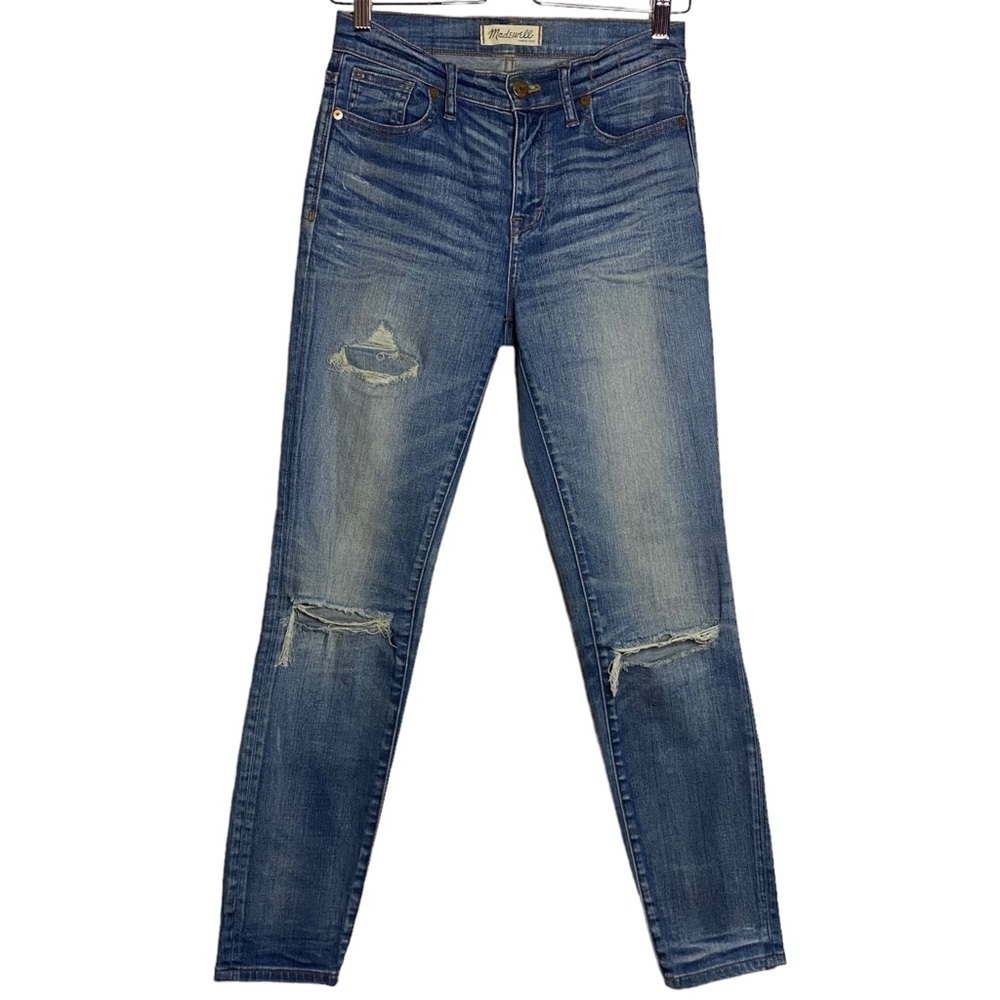 Madewell High Riser Skinny Stretch Jeans Distressed Whiskering Fading 26